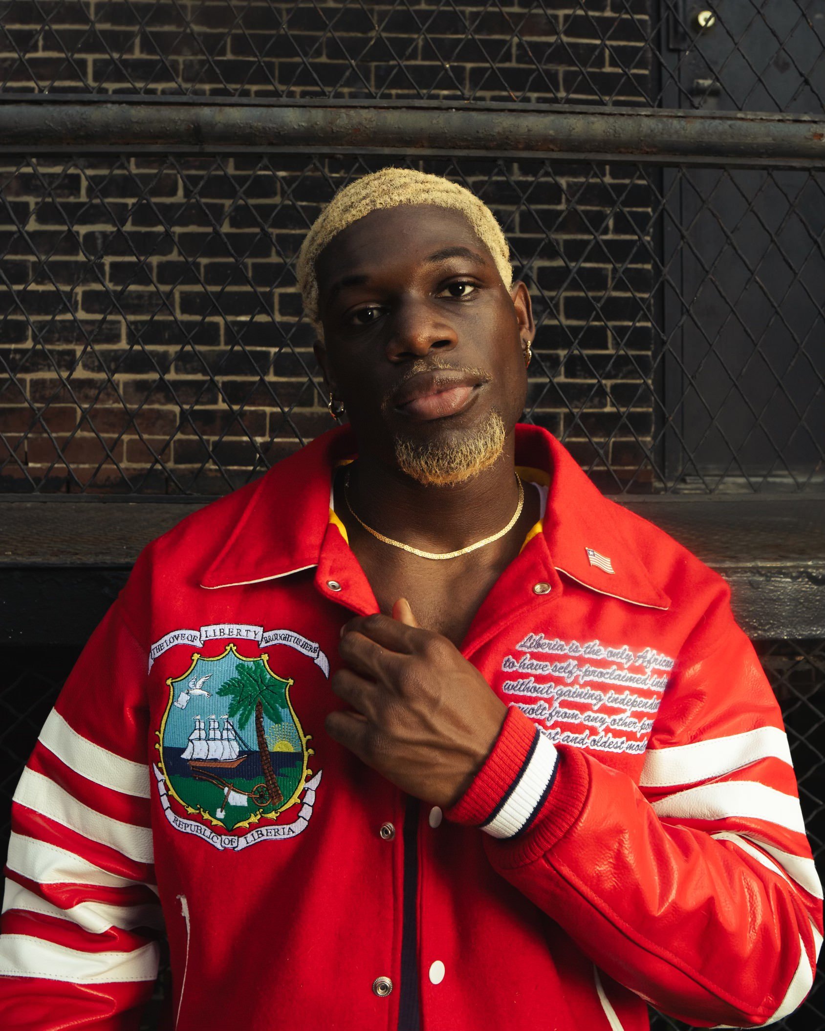 Influencer wearing red Hollyandro jacket